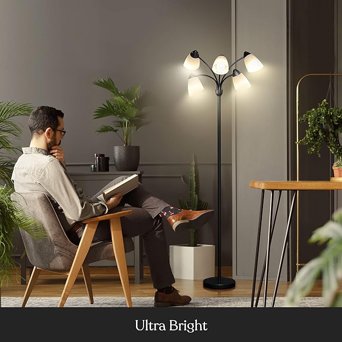 Brightech Medusa LED Floor Lamp – Multi-Head Dimmable Floor Lamp for Living Rooms & Offices – Tall Lamp with Interchangeable Shades, Adjustable Standing Lamp for Bedroom Reading – Black