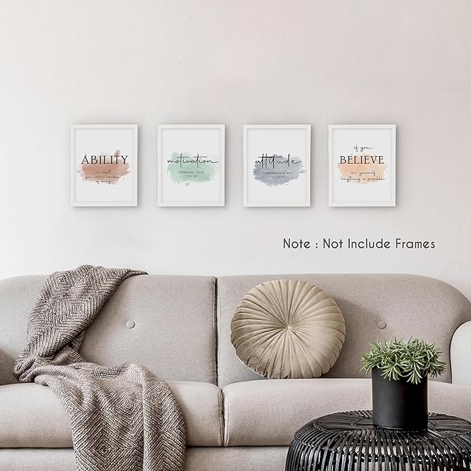HRQKO Office Inspirational Quotes Wall Art Poster Prints Set of 4, Motivational Wall Art, Colorful Artwork Prints Posters Wall Decor, Affirmations Prints for Office Women Men 8”x10” Unframed