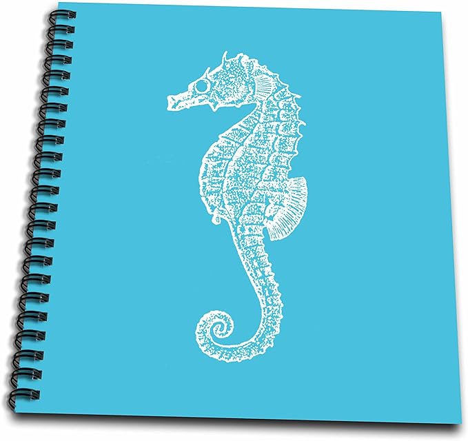 3dRose db_164957_1 Blue Seahorse Print. Sea Horse. Ocean Marine Beach Aquarium Aquatic-Drawing Book, 8 by 8"