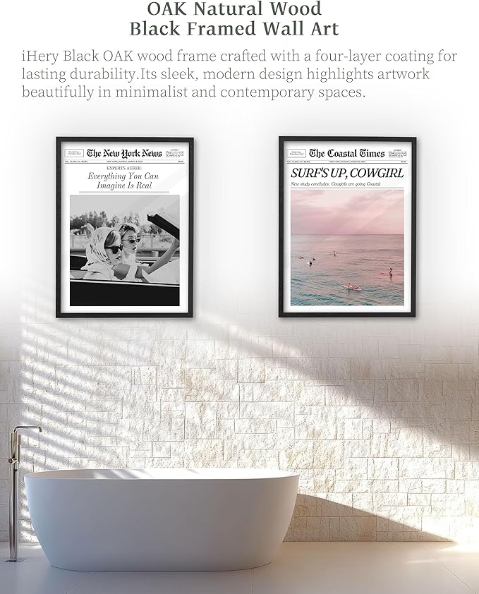iHery Premium Natural Black OAK Wood 12x16in Everything You Can Imagine Is Real Trendy Framed Wall Art, Vintage Hot Girls Canvas Wall Decor For Dorm Bedroom Living Room 1Pack