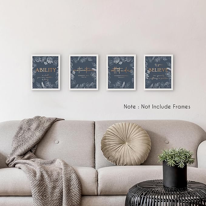 HRQKO Office Motivational Wall Art Poster Prints Set of 4, Inspirational Quotes, Gold Artwork for Walls, Affirmation Decor for Women Men 8"x10" Unframed
