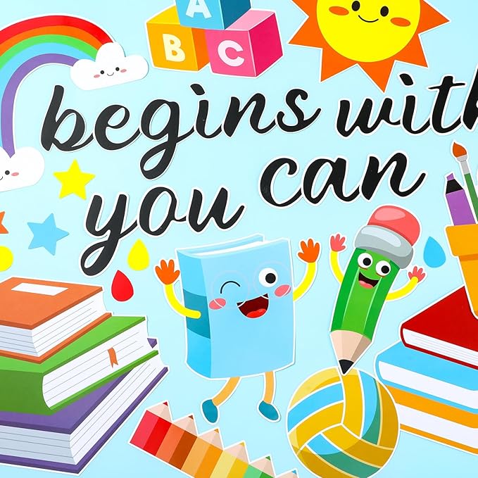 gisgfim Motivational Bulletin Board Decorations Success Begins with Believing You Can Paper Cutouts Inspirational Quote Bulletin Board Set for Back to School Classroom Kindergarten Wall Decor Supplies