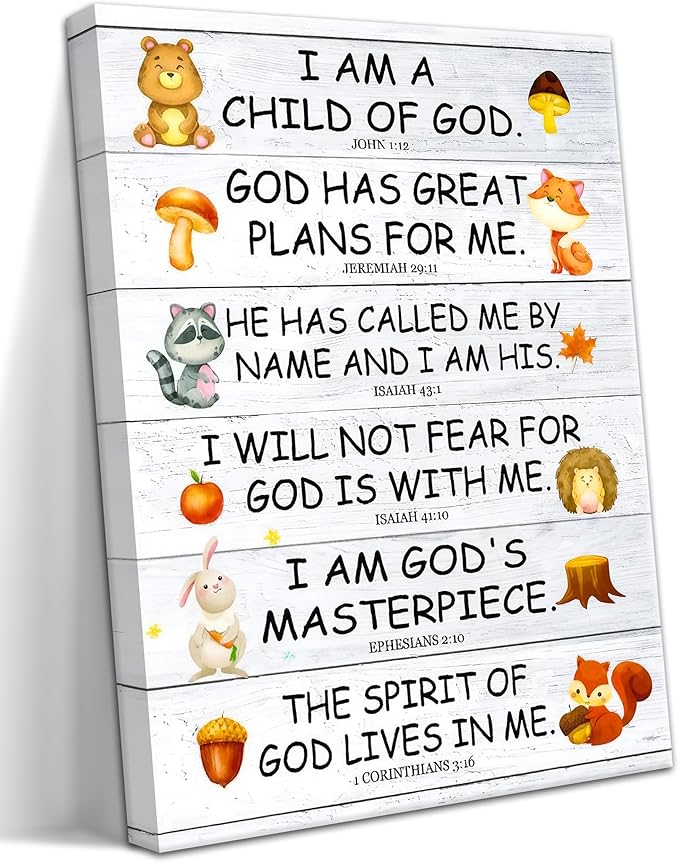 Scripture Canvas Wall Art for Kids Room – Christian I Am a Child of God Bible Verse Wall Decor, Framed Religious Picture Art Prints for Nursery, Classroom, Bedroom 12x16in