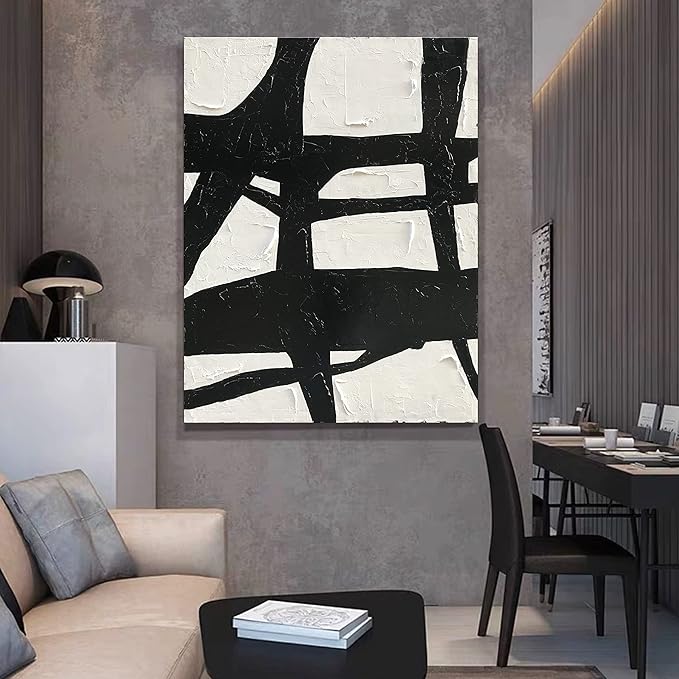 NANKAI Art Hand-drawn contemporary minimalist style oil painting, 40x28 inches, black and white abstract art, decorative wall hanging for home
