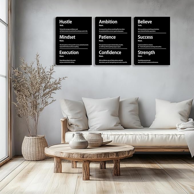 Motivational Wall Decor Paintings Inspirational Office Wall Decor Posters Prints 3 Pieces Bedroom Decor Living Room Office Canvas Picture Wall Painting Home Decoration Framed Artwork (60" Wx28 H)