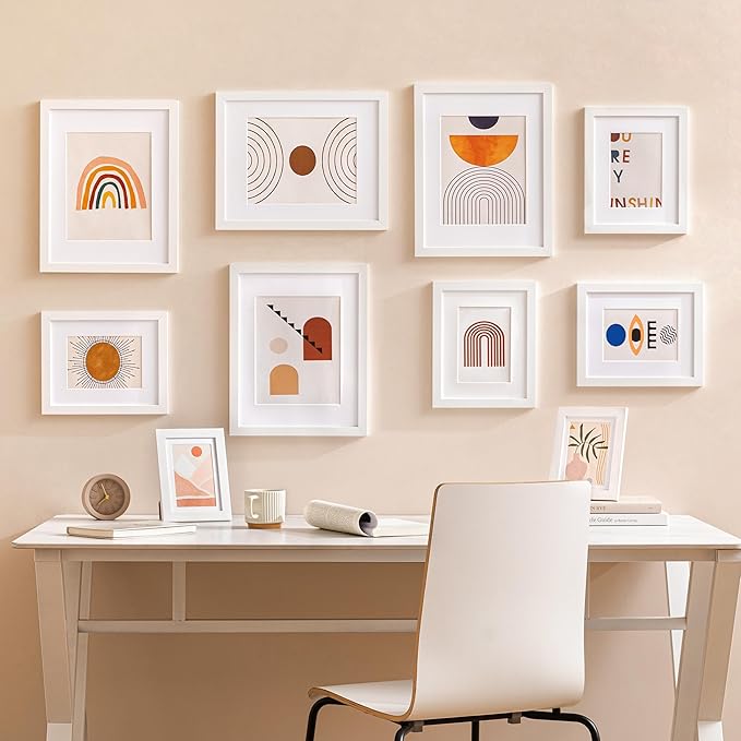 eletecpro 8x10 Picture Frames Set of 10, Picture Frame Collage Wall Decor Display 5x7 Photo With Mat or 8x10 without Mat, Home Decor Gallery Frame for Table Top or Wall Mounting, White