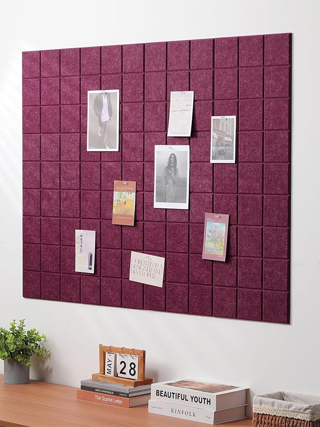 Large Cork Board, 12 Pack Felt Wall Tiles with Safe Removable Adhesive, Bulletin Board for Office, Pin Tack Corkboard for Quilting Design & Dart Wall Protector 48" x 36" - Fuchsia
