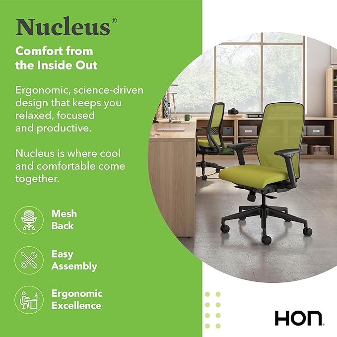 HON Nucleus Task Chair, Spectrum Mesh, Standard Synchro-Tilt Control, Office Chair with Lumbar Support, Height and Width Adjustable Arms, Black Frame, Pear