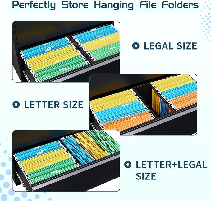 MIIIKO 2 Drawer Lateral File Cabinet with Lock, Filing Cabinet for Home Office, Easy Assemble, Metal Storage File Cabinet for Hanging Files Letter/Legal/F4/A4 Size