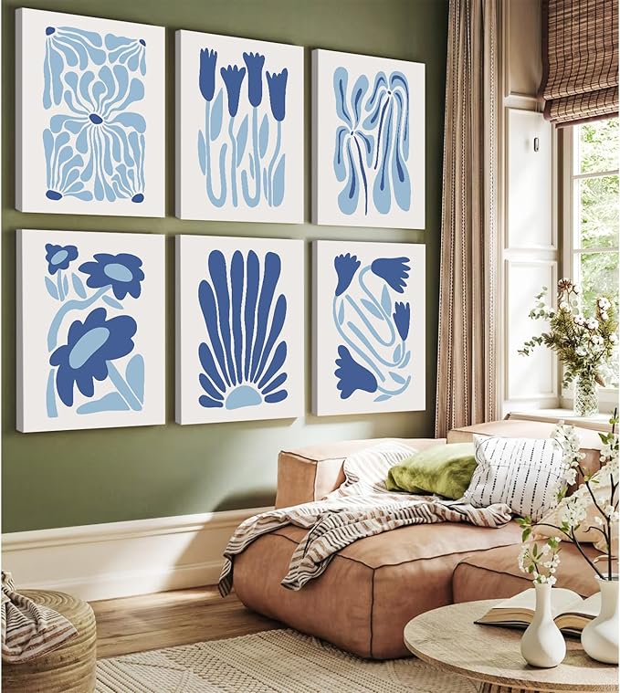 Matisse Flower Wall Art Prints Blue Abstract Wall Decor Aesthetic Matisse Canvas Wall Art Picasso Gallery Posters Matisse Preppy Pictures Flower Paintings for Bathroom 8x10 Inch Set of 6 Ready to Hang