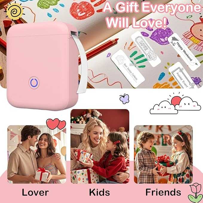 Portable Label Maker Machine with 180PCS Tape - 300DPI Thermal Bluetooth Printer for Home, Office, School Organization & Sticker Making, P11 New Version(Pink)