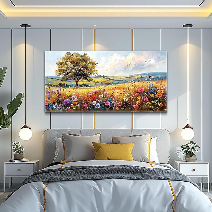 hyidecorart Canvas Wall Art For Living Room Wall Decor For Bedroom Office Decorations Field Pictures Artwork Flower Scenery Watercolour Wall Paintings Aesthetic Room Home Decor Ready to Hang