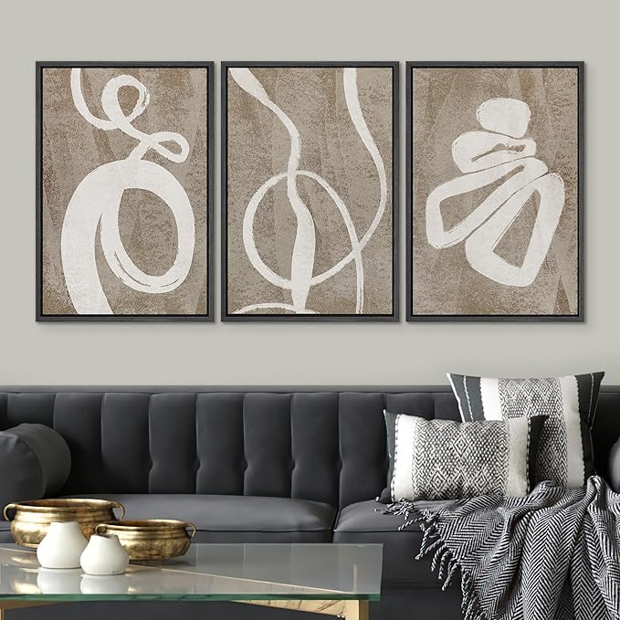 SIGNWIN Framed Canvas Print Wall Art Set Contemporary Geometric Abstract Illustrations Modern Art Decorative Nordic Abstract for Living Room, Bedroom, Office - 16"x24"x3 Black