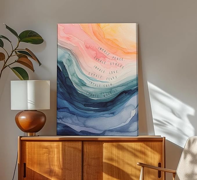 Mental Health Canvas Wall Art Inhale Exhale Meditation Painting Picture Wall Decor Watercolor Abstract Therapy Office Poster Print Artwork for School Counselling Room Office Furniture Decoration