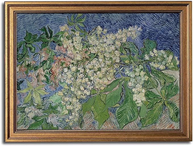 Gold Framed Wall Art Vintage Canvas Wall Art Van Gogh Chestnut Branches Artwork Prints Picture for Living Room Bedroom Farmhouse Bathroom Office Decor, 16x24