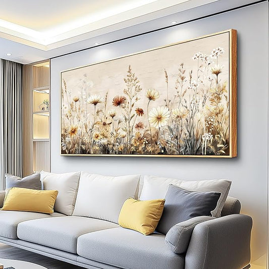 PHAOHUAXM Canvas Wall Art For Living Room Wall Decor For Office Bedroom Mural Abstract Ink-Wash Flower Artworks Restaurant Kitchen Decorations Printed Artworks Modern Home Decor 20"X40" Wood Framed