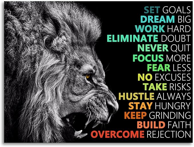 Inspirational Office Wall Decor Motivational Canvas Wall Art Lion Success Poster Print Inspire Entrepreneur Quote Paintings Picture Artwork Modern Living Room Hmoe Decor Framed[18" W x 24" H]