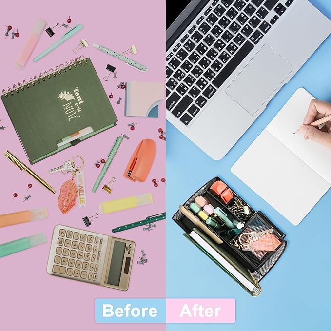 Exerz Desk Organizer White Office Desk Accessories Supplies Office Storage Desktop Pencil Pen Holder with Drawer Home Workspace