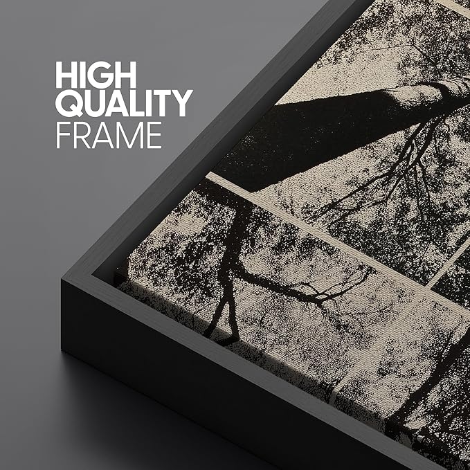 SIGNFORD Large Framed Canvas Print Wall Art Black and White Forest Canopy Grid Collage Illustrations Modern Art Calm Warm for Living Room, Bedroom, Office - 60"x20"