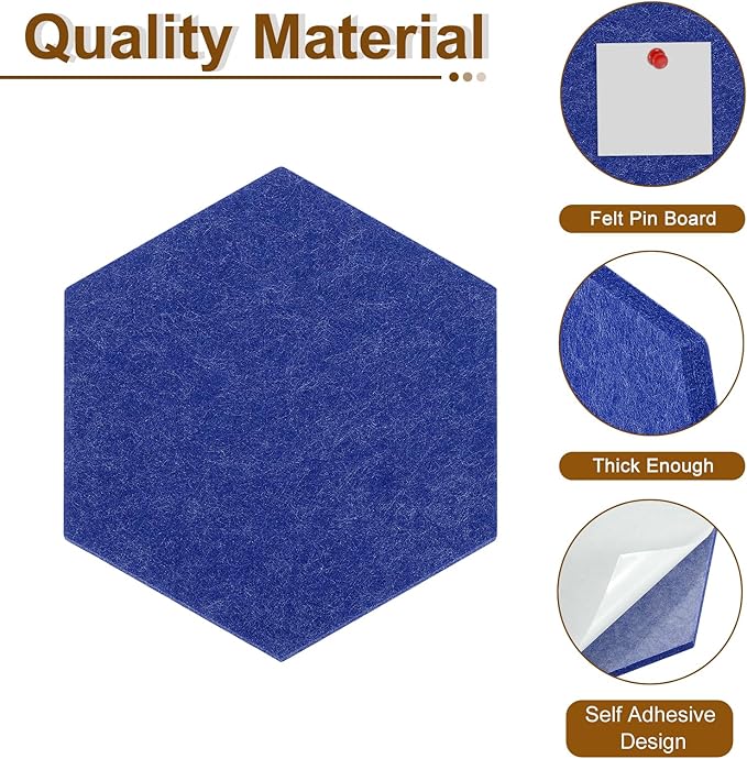 uxcell 6 Pcs Hexagon Felt Pin Board with 40 Pcs Pushpins 8.7" x 7.5" Self Adhesive Felt Bulletin Board Cork Boards for Walls Decorations Paste Notes Photos Schedules, Dark Blue