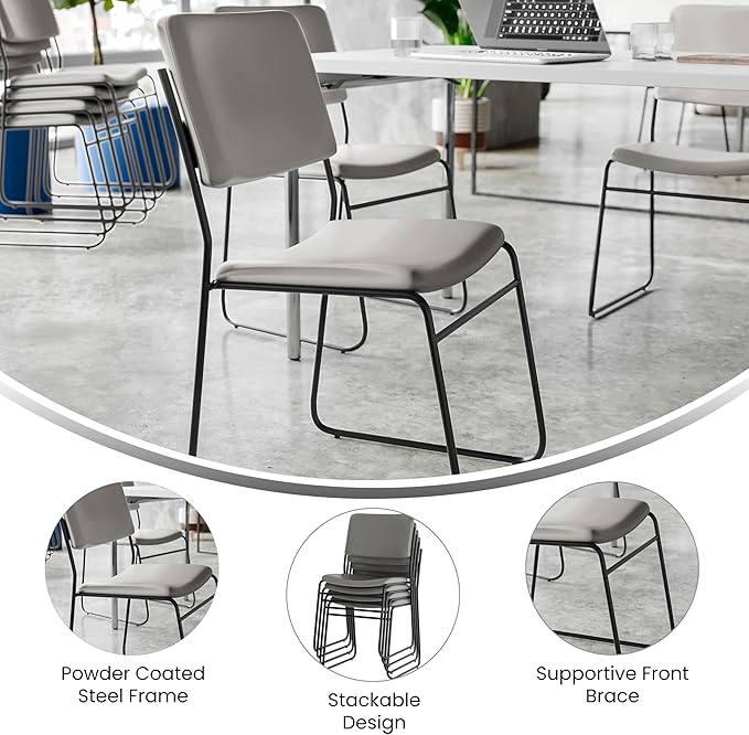Flash Furniture Hercules Series High Density Vinyl Stacking Chairs for Waiting Rooms and Offices, Lobby Chairs with Padded Seat and Frame, Gray