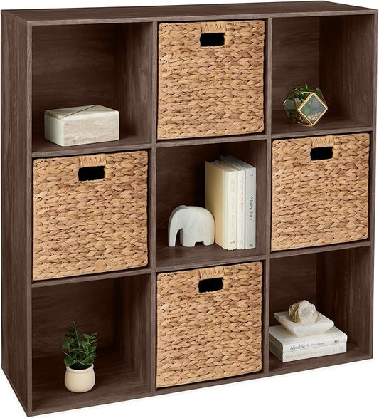 Best Choice Products 9-Cube Storage Organizer, 13.5in Shelf Opening, Bookcase, Display Shelf, Customizable w/ 3 Removable Back Panels – Walnut