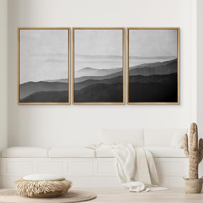 SIGNWIN Framed Canvas Print Wall Art Side of Mountain in Mist Nature Rocky Illustrations Minimalism Contemporary Black and White for Living Room, Bedroom, Office - 16"x24"x3 Natural