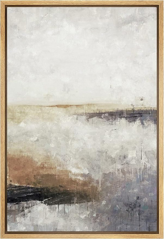 SIGNFORD Framed Canvas Print Wall Art Brown Gray Pastel Minimal Landscape Abstract Shapes Illustration Modern Art Decorative Nordic Chic Relax/Zen for Living Room, Bedroom, Office - 24"x36" Natural