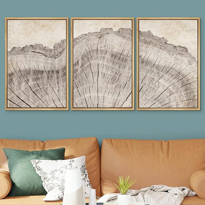 SIGNWIN Framed Canvas Print Wall Art Set Retro Close Up Oak Wood Tree Rings Nature Wilderness Illustrations Modern Art Decorative Farmhouse Zen for Living Room, Bedroom, Office - 24"x36"x3 Natural