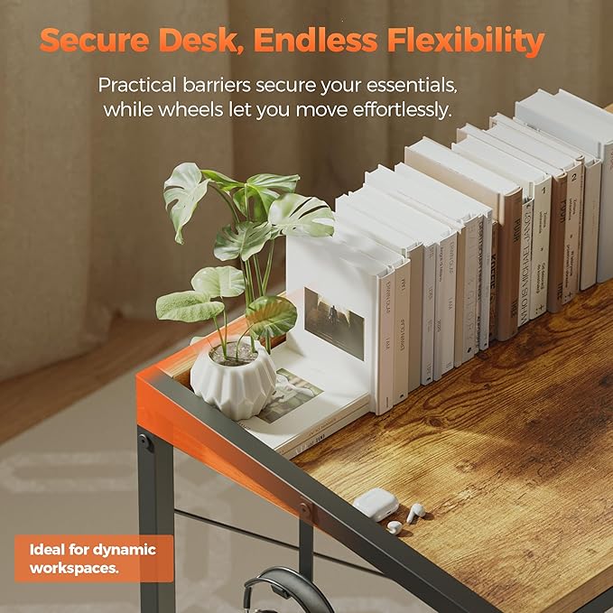 Mericonia 40 inch Rolling Computer Desk with Wheels, Gaming Desk for Small Spaces, Modern Simple Style Table for Home Office, Study Writing Table