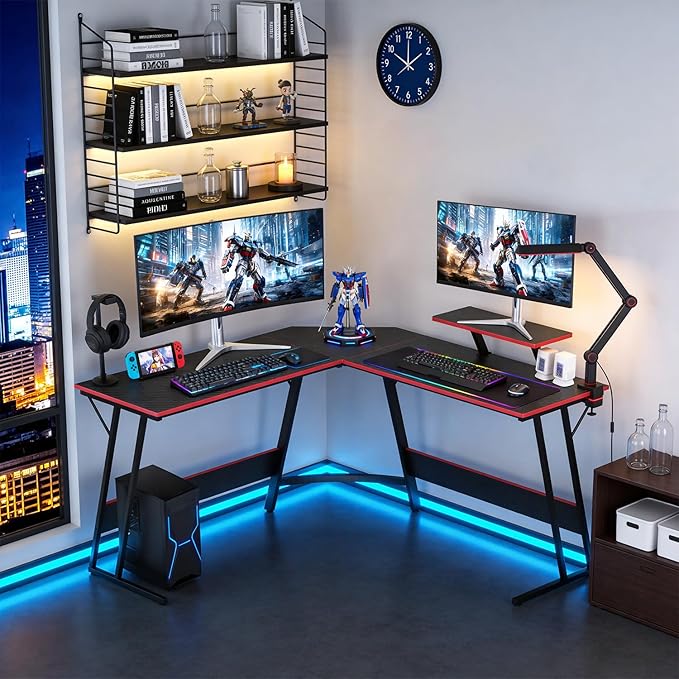 FDW L Shaped 51 Inch Gaming Desk,Corner Computer Desk,PC Gaming Desk,Writing Workstation with Large Monitor Stand for Home Office,Dark Black