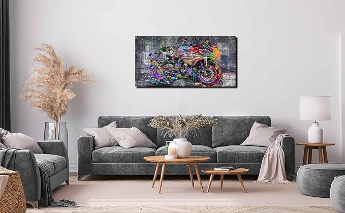 SIXTTART Graffiti Motorcycles Wall-Art - Wall Decor For Bedroom Men - Room Decor For Teens Ready To Hang Size 40" x 20"
