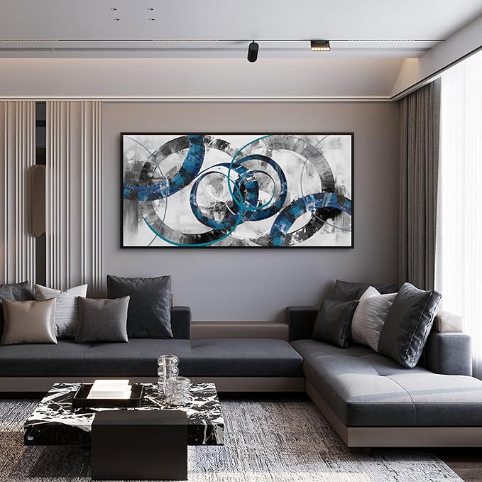XLSJERST Wall Art for Living Room - Abstract Wall Decor Blue and Gray Canvas Picture Print Framed Artwork for Bedroom Office Home Decoration - 58x29 Inches