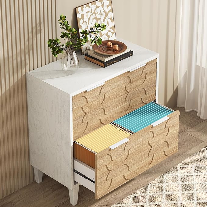 Tribesigns 2-Drawer File Cabinet, Lateral Filing Cabinet for A4/Letter/Legal Size, Office Storage Cabinet, Printer Stand with Storage Drawer for Home Office, White & Walnut