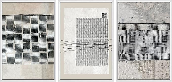 SIGNWIN Framed Canvas Print Wall Art Set Black Tan Industrial Line Art Pattern Abstract Shapes Cozy Neutral Decorative Contemporary Minimal for Living Room, Bedroom, Office - 16"x24"x3 White