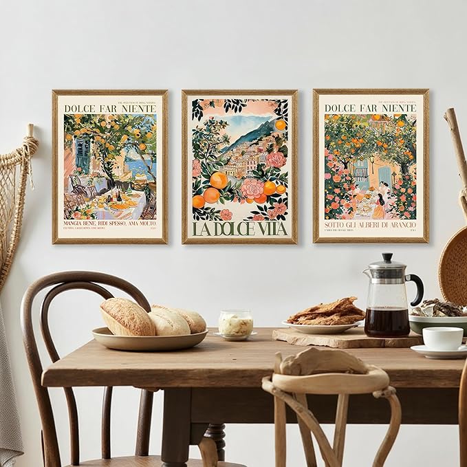 SYWENNOI 3 Pieces Wood Framed Italy Scenes Canvas Wall Art, Tuscan Wall Decor for Living Spaces, Vintage City Landscape Art Poster Prints for Bedroom Kitchen Dining Room Ready to Hang 12x16 inches