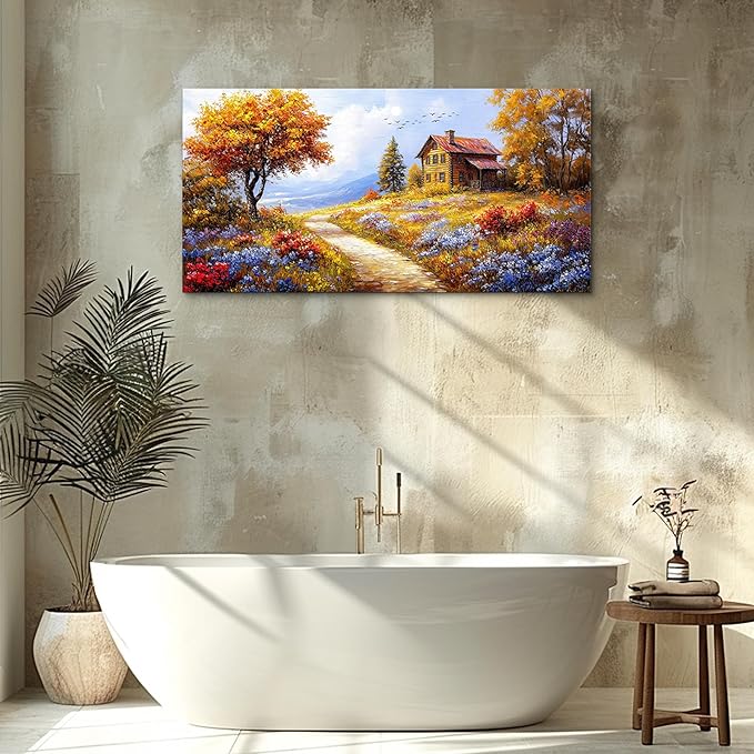 ZUITINGHUA Large Wall Decor For Living Room Canvas Wall Art For Office Modern Wall Decorations For Bedroom Yellow Tree Landscape Painting Farmhouse Pictures Artwork Room Home Decor 24x48 In
