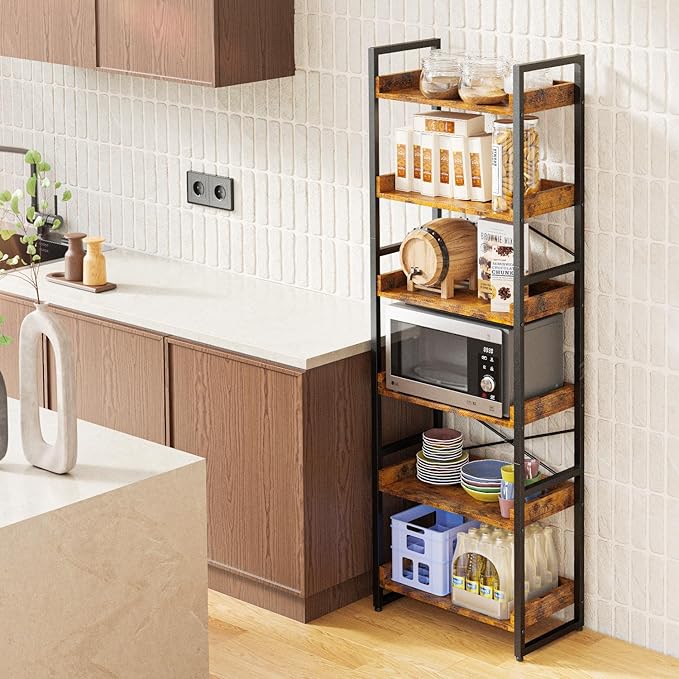 Luckyeestar 6-Tier Bookshelf, Industrial Bookcase, Office Shelf Storage Organizer, Free Standing Storage Shelving, Vintage Storage Rack, Metal Frame Display Rack for Living Room