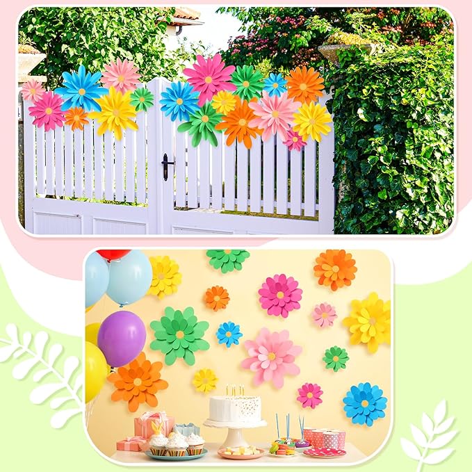 18 Pcs Paper Flowers Decorations for Wall DIY Flower Bulletin Board 3D Fiesta Paper Floral Backdrop Decoration for Photo Backdrop Classroom Back to School Party(Rainbow Color)