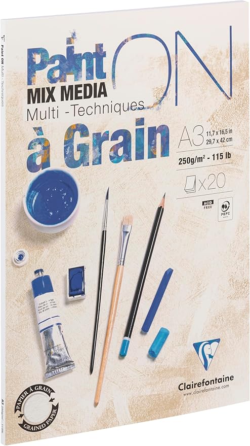 Clairefontaine Paint'ON Multi-Technique with Grain Pad, 250 g, A3, 20 Sheets