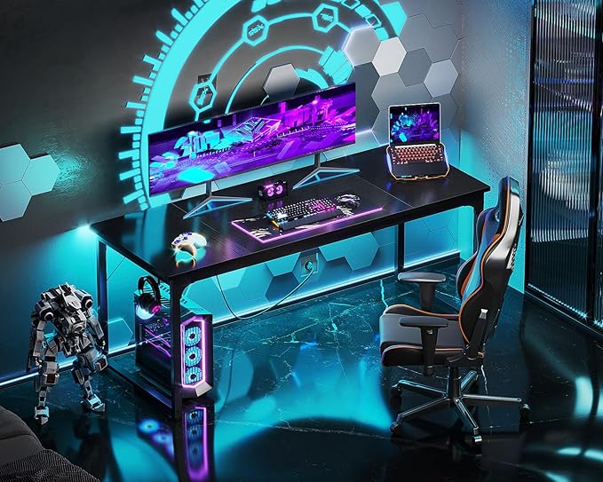 Casaottima 63 Inch Computer Desk for Home Office, Study Writing Table for Small Spaces, Simple Modern Desk with Headphone Hooks, Black