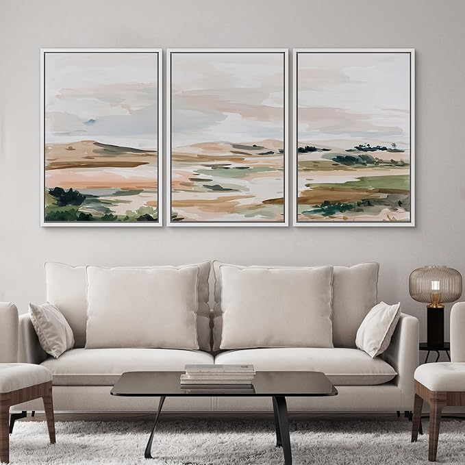 SIGNWIN Framed Canvas Print Wall Art Set Bright Pastel Plains Illustrations Decorative Relax/Calm Zen for Living Room, Bedroom, Office - 16"x24"x3 WHITE