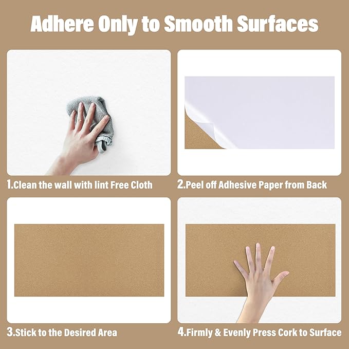 Cork Board 17"x 8" Tiles Bulletin Board 6Pack, 1/2" Thick Self-Adhesive Cork Boards for Walls, Corkboards for Office Home School Message Board or Vision Board Decoration