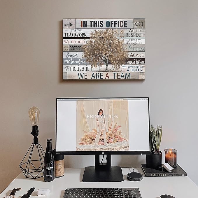 SOOTHAN Vintage Office Wall Decor In This Office Motivational Quotes Poster Brown Maple Tree Canvas Picture Inspirational Wall Art for Home Office Workplace Decoration Framed Inspiring Gifts 12x16inch