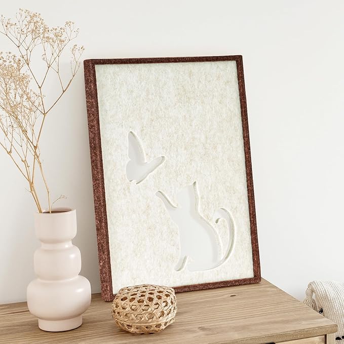 DOLLAR BOSS Felt Framed Cork Board 14.5'' x11.8'' Bulletin Boards for Walls, Decorative Pin Board for Office Home Decor for Kids Hallway Bedroom Dining Living Room, Cat& Butterfly
