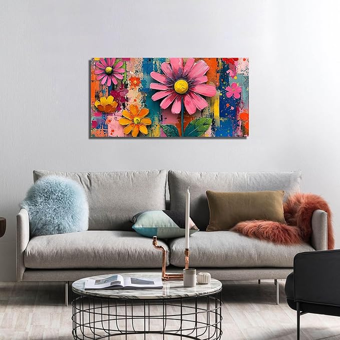 Flower Canvas Wall Art for Bedroom Women Colorful Artwork for Wall Office Modern Wall Decor for Living Room Size 20 x 40 Inch