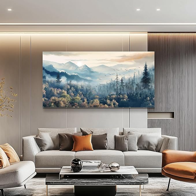 MHARTK66 Canvas Wall Art For Living Room Large Decorations For Office Bedroom Wall Decor Prints Foggy Forest Pictures Trees Landscape Wall Painting Ready To Hang Room Home Decor 24x48 in