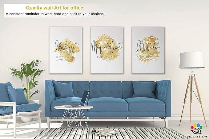 Office Wall Art-3 Panel Motivational Wall Art, Inspirational Quotes Canvas Art for Home Office Wall Decor,Positive Quote Wall Decor, Entrepreneur Words Poster Frame for Company Wall Decor 20”x30”x3Pcs