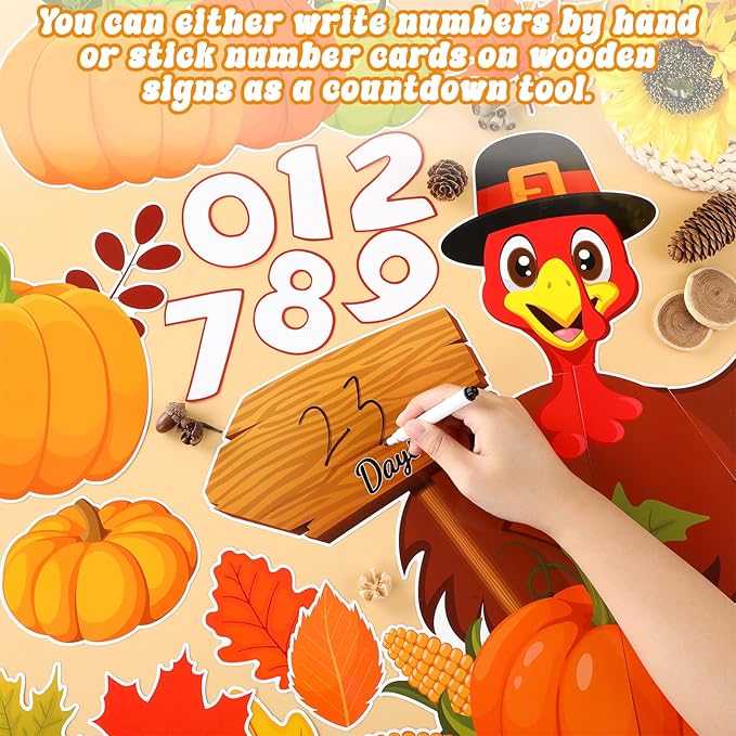 Thanksgiving Countdown Bulletin Board Decorations Fall Thanksgiving Turkey Paper Cutouts Autumn Maple Leaf Pumpkin Classroom Bulletin Board Set for Harvest Party School Chalkboard Wall Decor Supplies