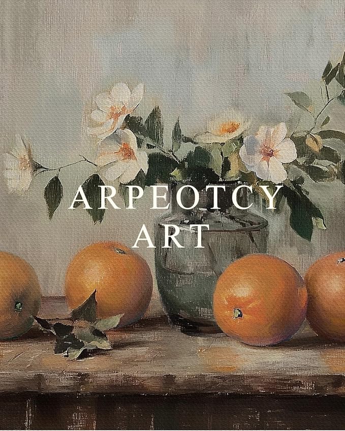 ARPEOTCY Framed Canvas Wall Art, Farmhouse Vintage Wall Decor, Oranges Still Life Painting for Country Kitchen Bedroom Shelf, Rustic Cottagecore Pictures Decorations, 8x10inch